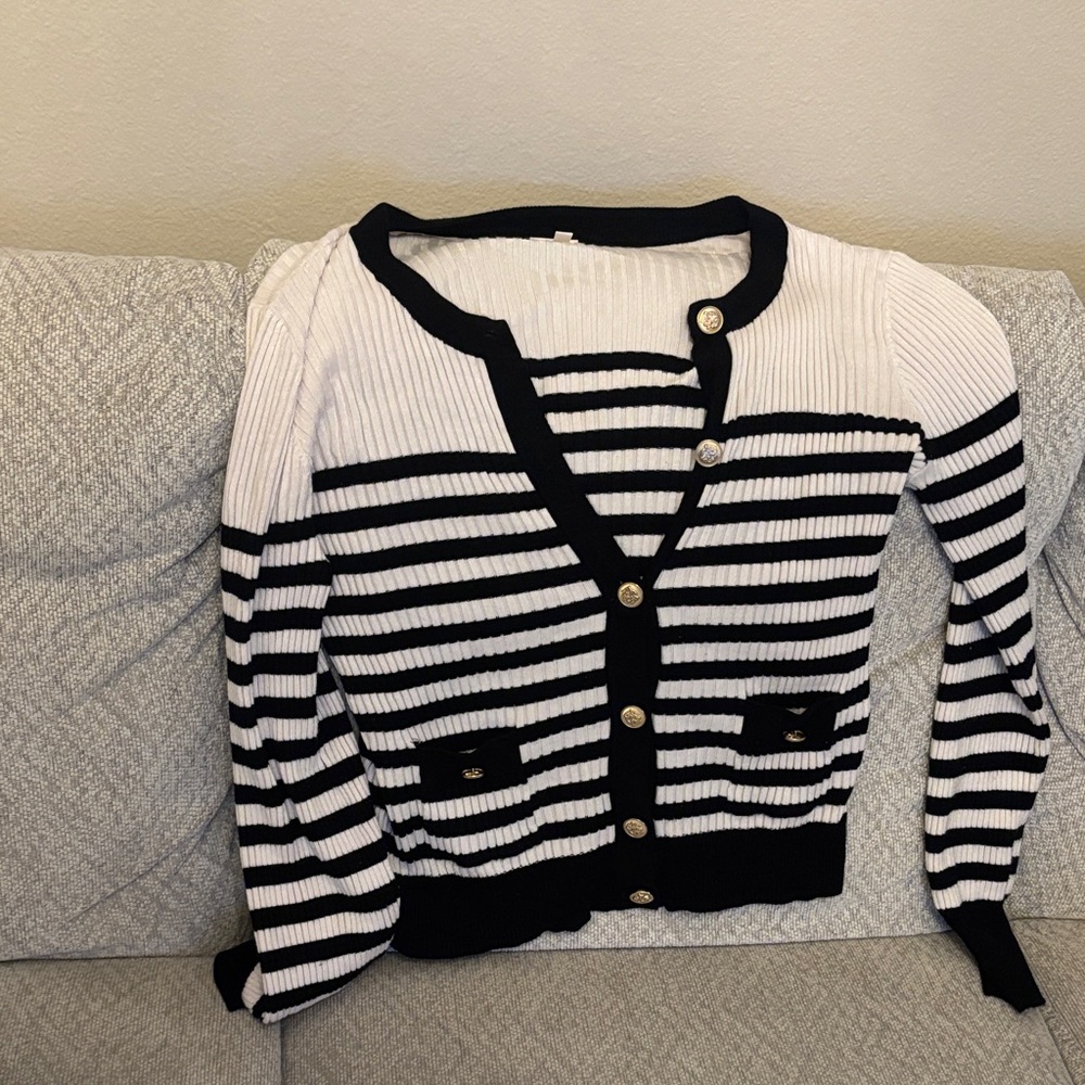 Cyrus Black and White Striped Cardigan